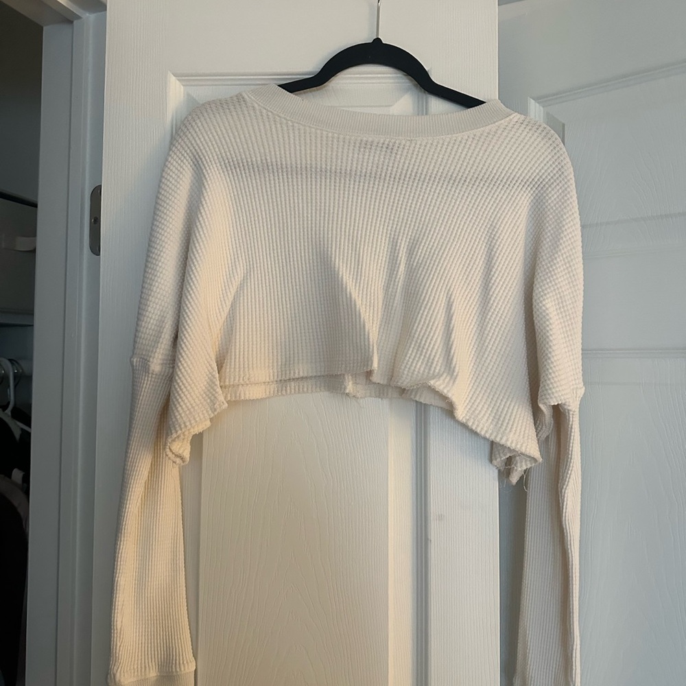 Urban Outfitters Cream Asymmetrical Crop Hoodie
